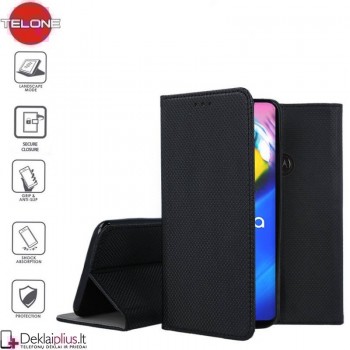 Telone atverčiamas dėklas - juodas (telefonams Motorola Moto G8)